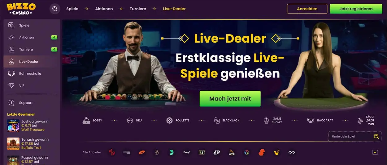 BizzoCasino - Live-Spiele für DE
