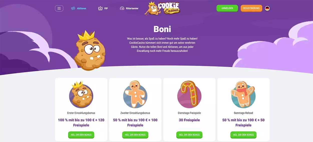 CookieCasino Boni, Aktionen und Bonuscodes für deutsche Spieler
