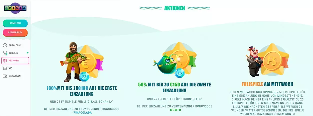 Spinia Casino Match-Boni für DE