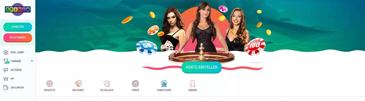 Im Spinia Casino stehen zahlreiche Tisch- und Kartenspiele bereit.